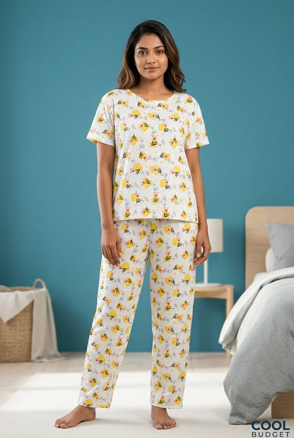 Cute Women Night Full Kit| Half Sleeve Top, Full Pijama Pant & Shorts | Soft & Comfortable Night Wear Set