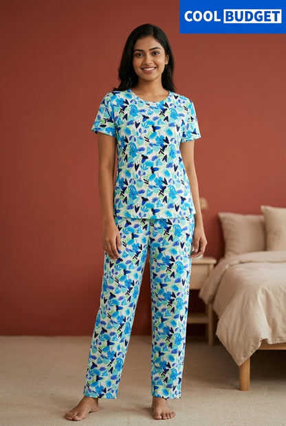 Cute Women Night Full Kit| Half Sleeve Top, Full Pijama Pant & Shorts | Soft & Comfortable Night Wear Set