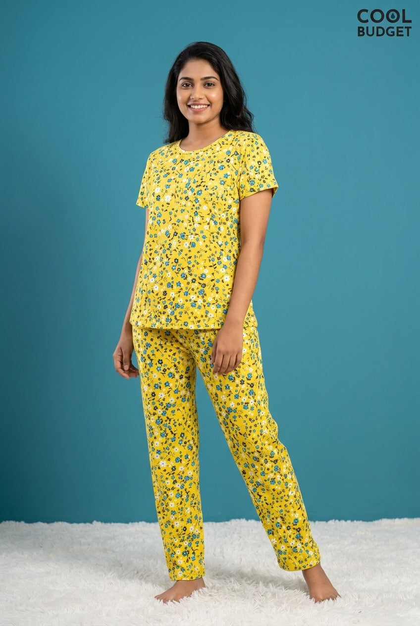 Cute Women Night Full Kit| Half Sleeve Top, Full Pijama Pant & Shorts | Soft & Comfortable Night Wear Set