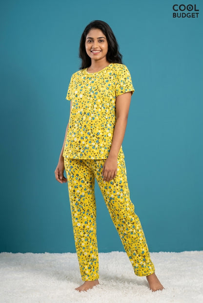 Cute Women Night Full Kit| Half Sleeve Top, Full Pijama Pant & Shorts | Soft & Comfortable Night Wear Set