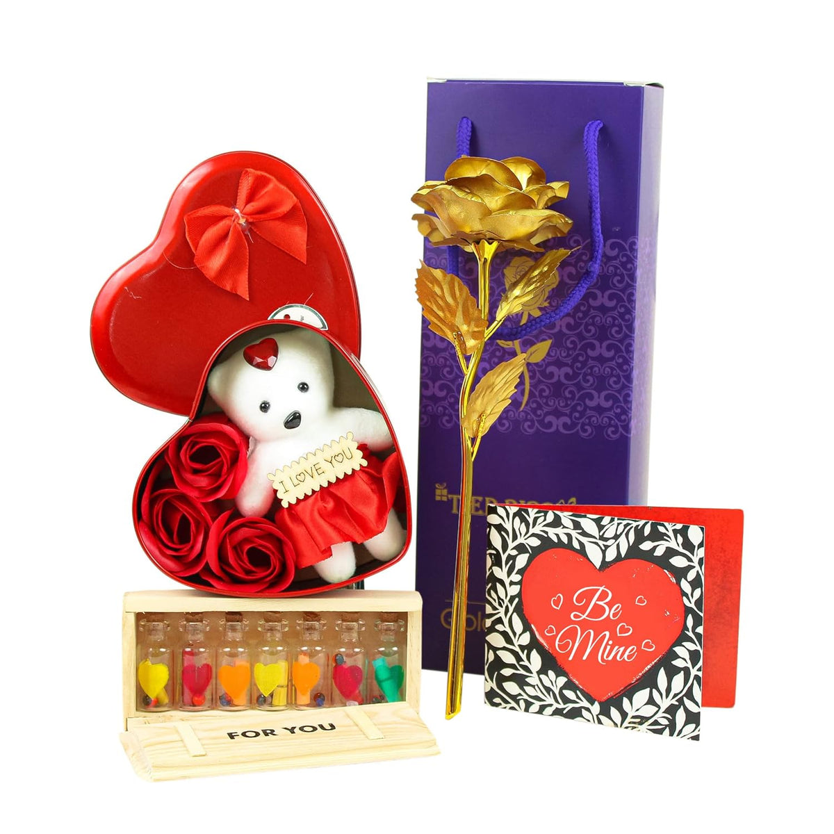 Artificial Golden Rose Flower with Teddy - 2