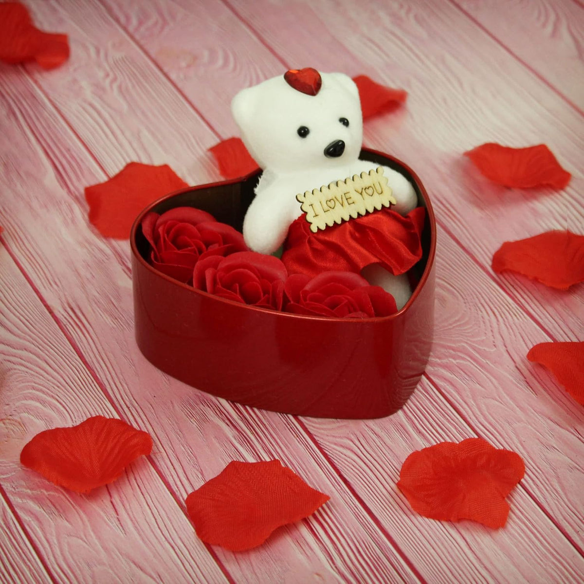 Artificial Golden Rose Flower with Teddy - 4