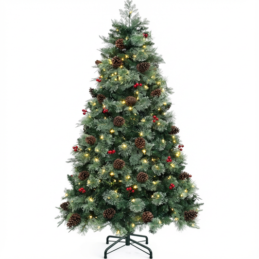 8 FT YITAHOME 7 Prelit Carolina Pine Christmas Tree with Remote, Artificial Green Hinged Christmas Tree with Mixed Tips, Pine Needles