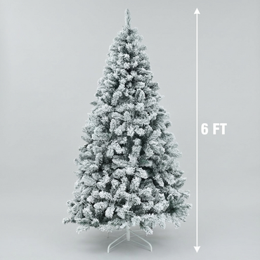 6 Ft Green Artificial Christmas Tree, Snow Flocked Xmas Tree