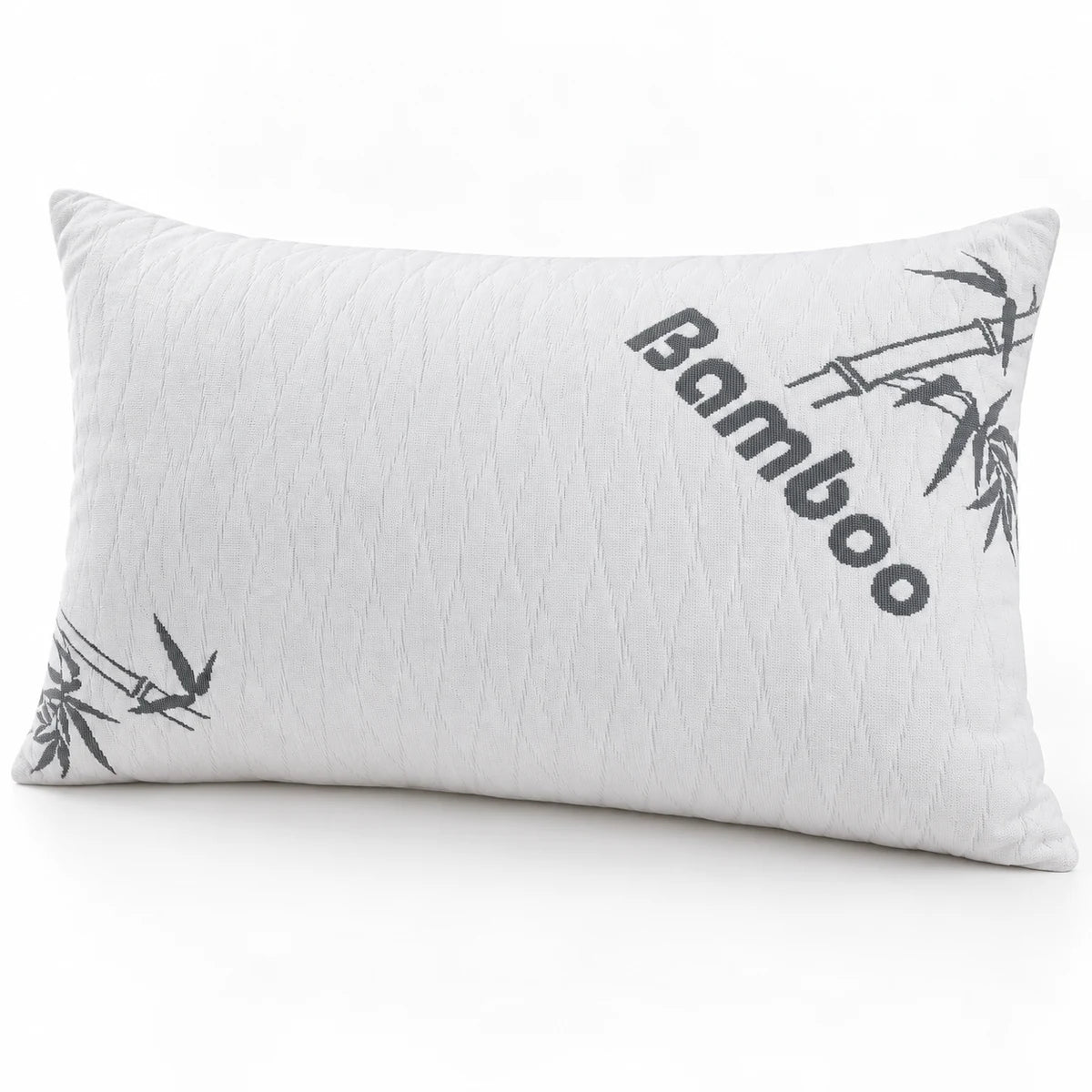 White king-size bamboo memory foam pillow with charcoal bamboo print