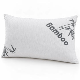 White king-size bamboo memory foam pillow with charcoal bamboo print