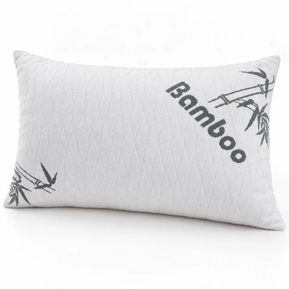 White king-size bamboo memory foam pillow with charcoal bamboo print