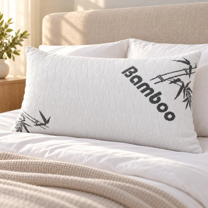 Adjustable bamboo memory foam pillow styled on a modern bed