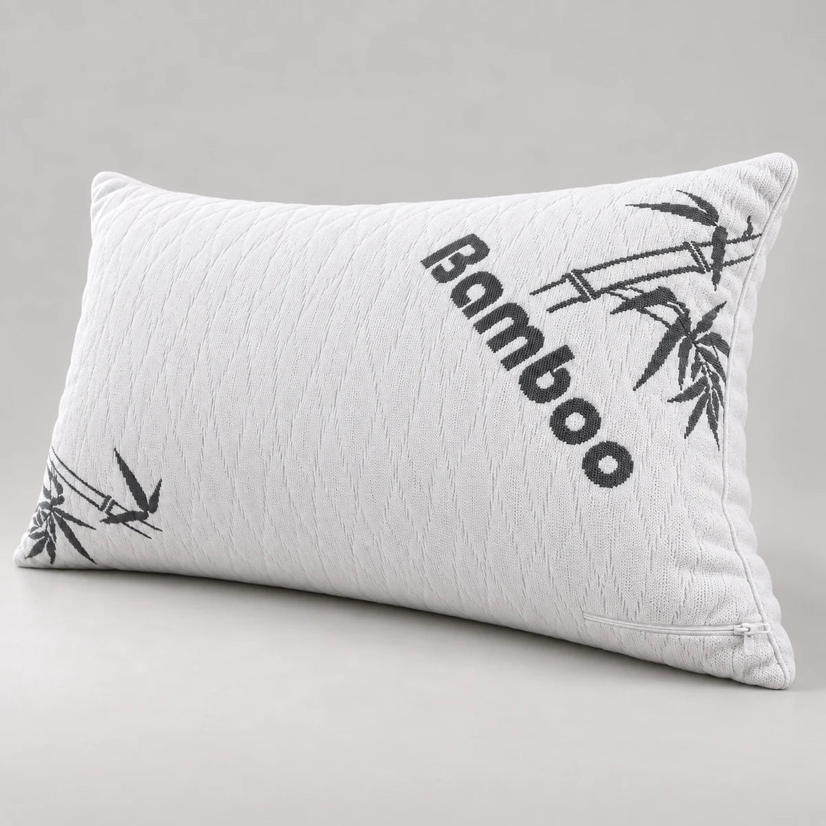 Close view of bamboo pillow knitted cover and adjustable zipper