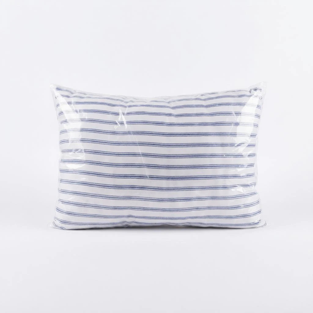 White everyday hollow-fibre pillow with classic blue striped cover