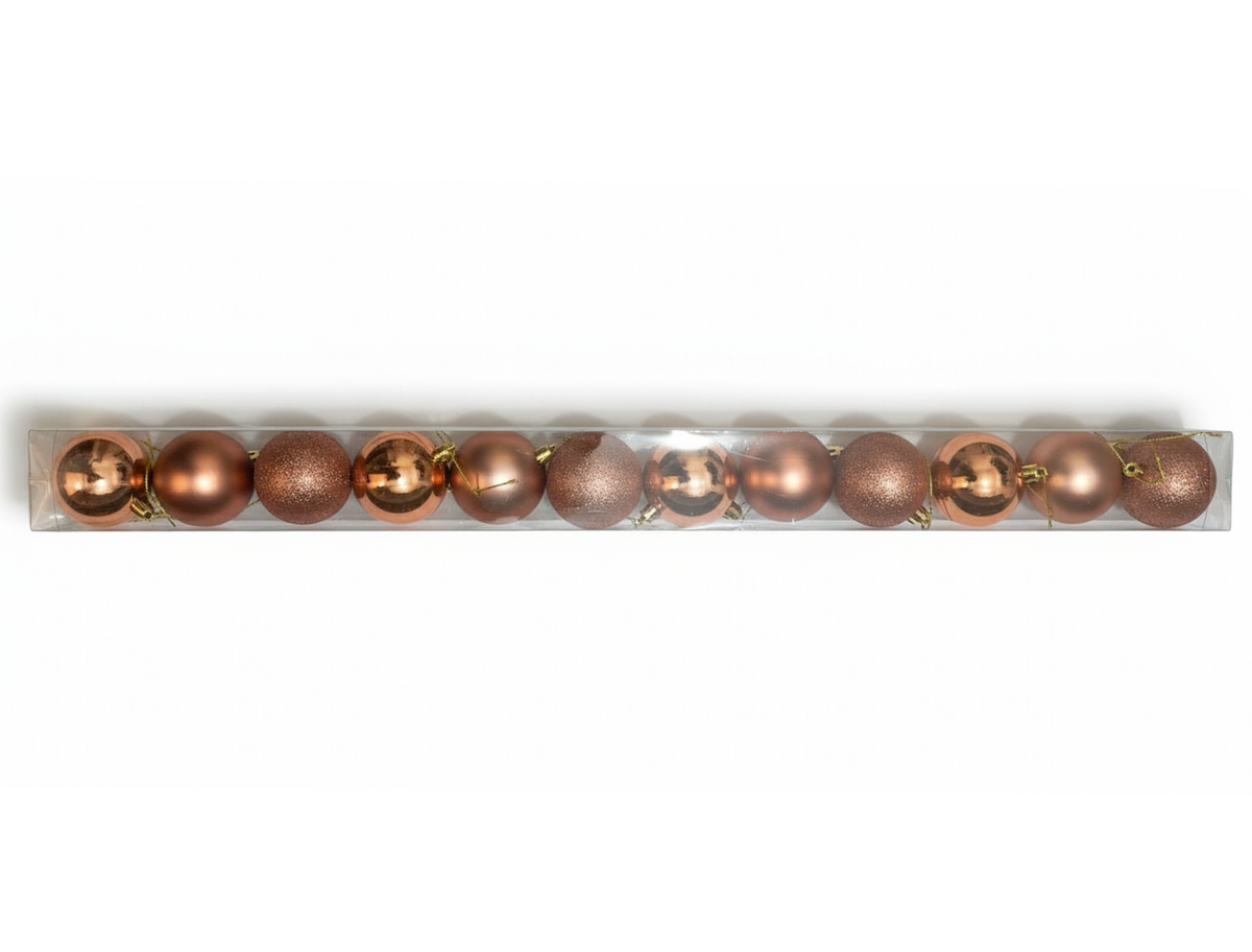 Copper Bronze Christmas Ornament Set – 12-Piece Shatterproof Baubles - 1