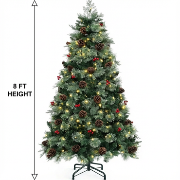8 FT YITAHOME 7 Prelit Carolina Pine Christmas Tree with Remote, Artificial Green Hinged Christmas Tree with Mixed Tips, Pine Needles