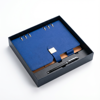 Premium Ring Binder Planner with Pen – Executive Blue Organizer Set with Box