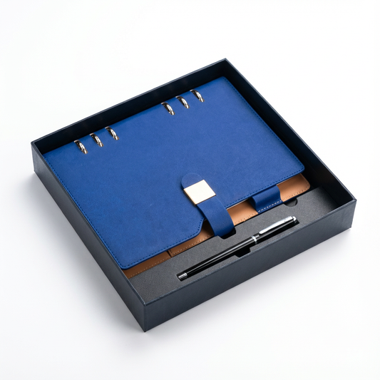 Premium Ring Binder Planner with Pen – Executive Blue Organizer Set with Box