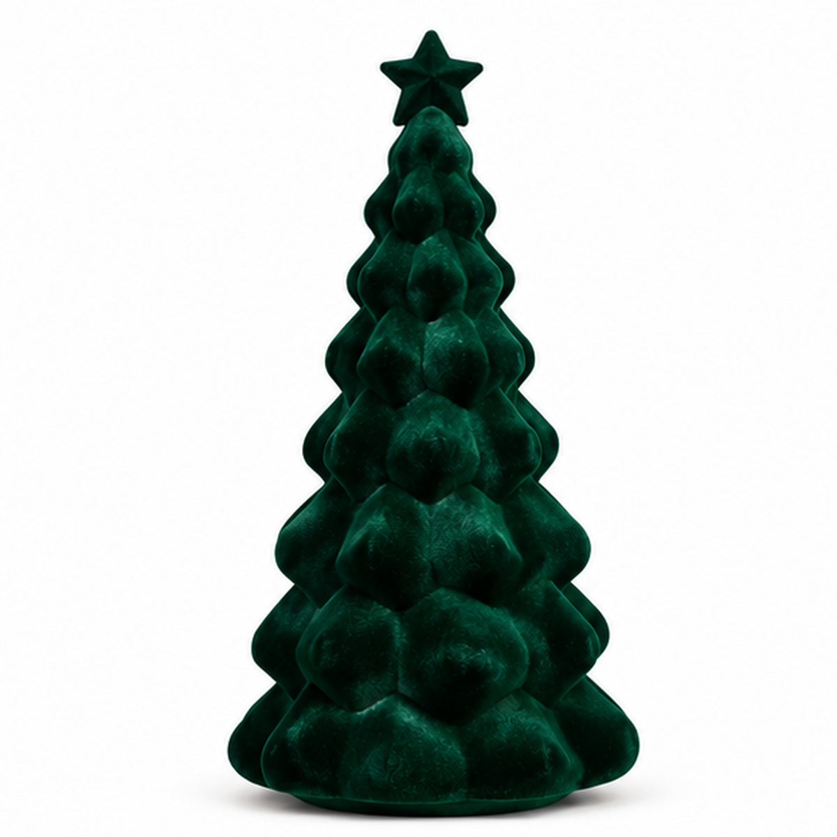 Emerald Green Velvet Tabletop Mini Christmas Tree with Star Topper – front view on white background