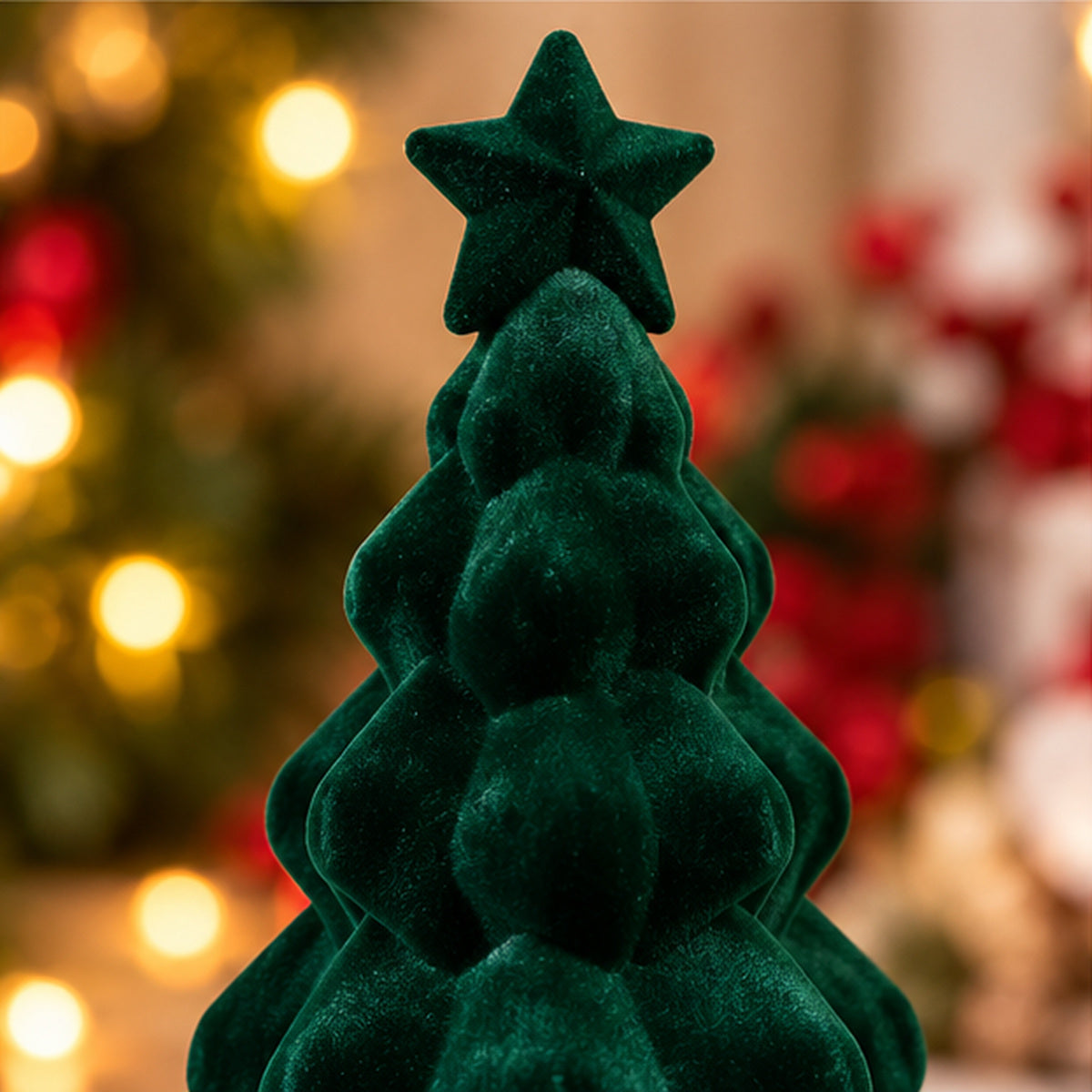 Emerald Green Velvet Tabletop Mini Christmas Tree with Star Topper – velvet star topper closeup view