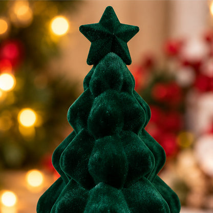 Emerald Green Velvet Tabletop Mini Christmas Tree with Star Topper – velvet star topper closeup view