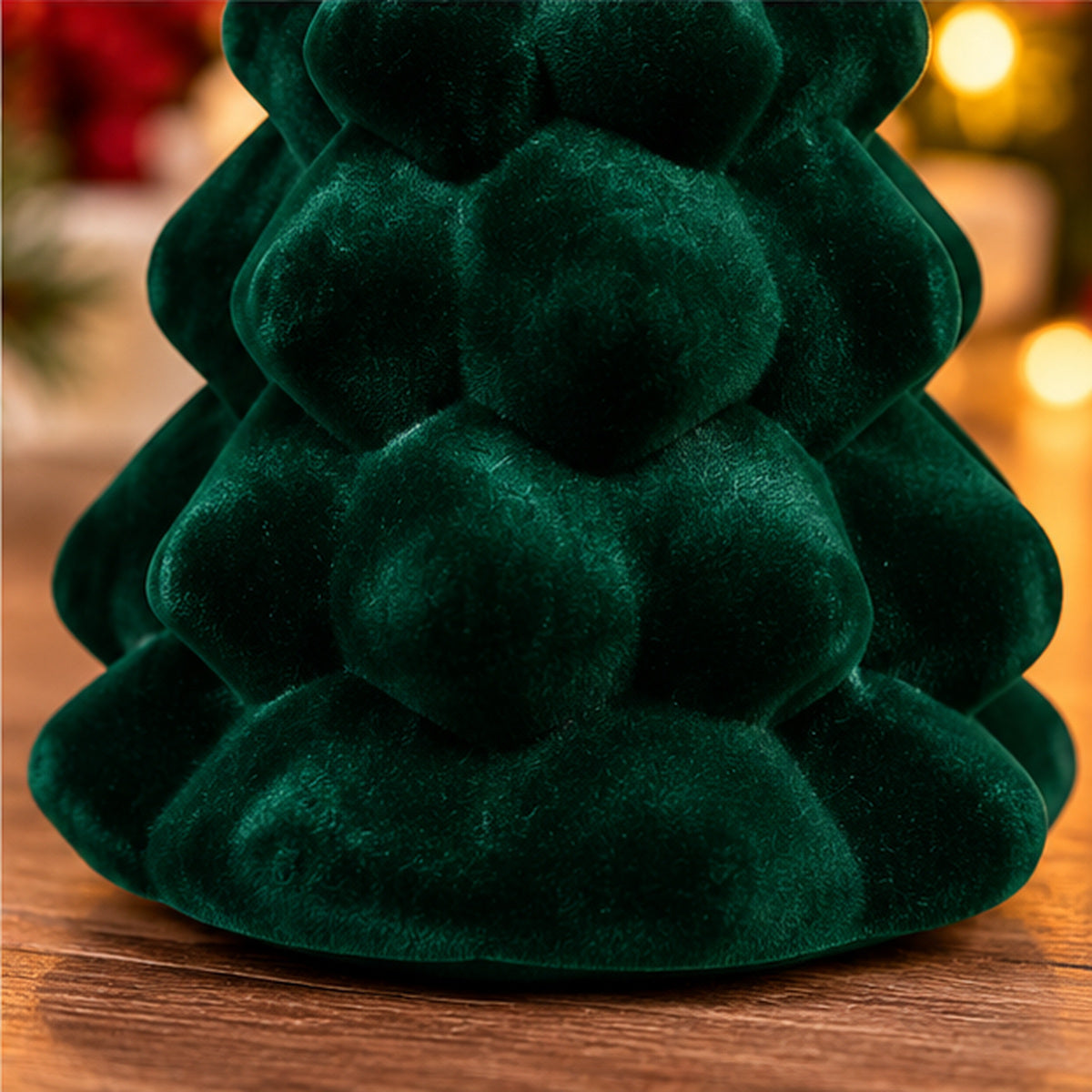 Emerald Green Velvet Tabletop Mini Christmas Tree with Star Topper – plush velvet flocking texture detail