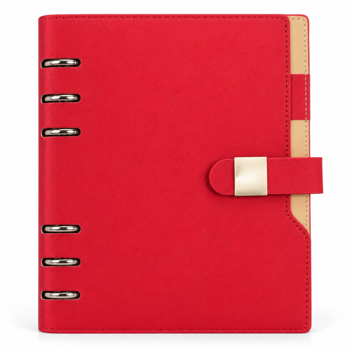 Executive 6-Ring Refillable Leather Binder Notebook in Crimson Red Cover
