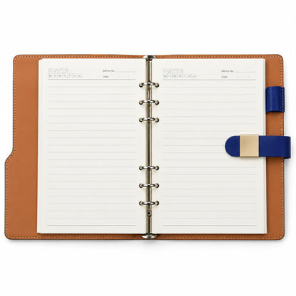 Executive 6-Ring Refillable Leather Binder Open Spread with Lined Memo Paper