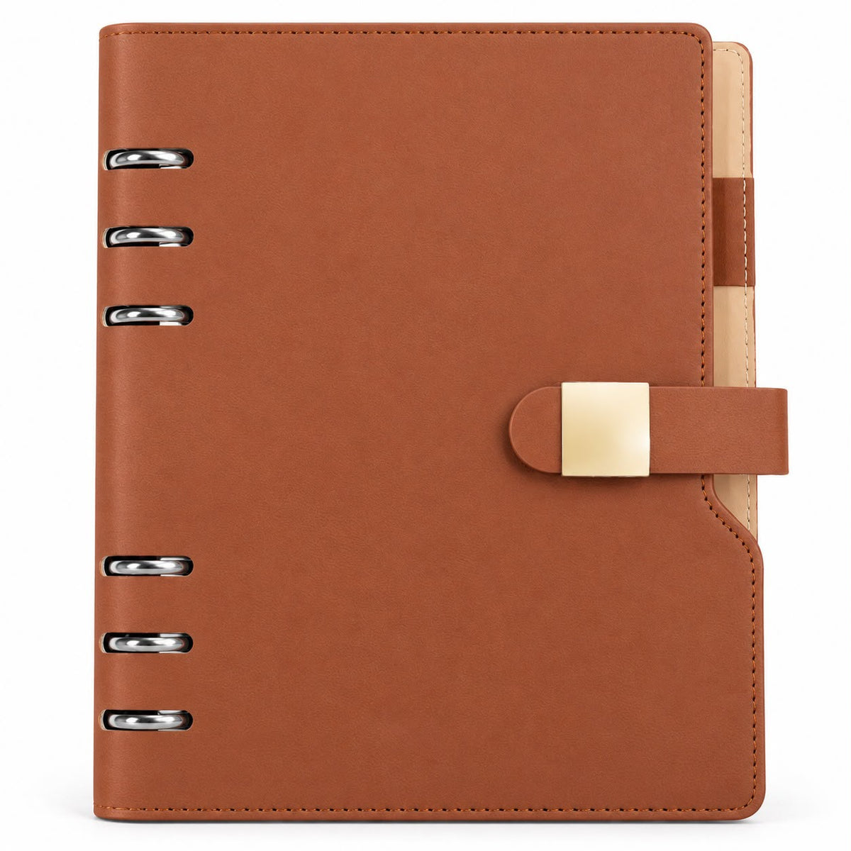 Executive 6-Ring Refillable Leather Binder Notebook in Saddle Tan Cover
