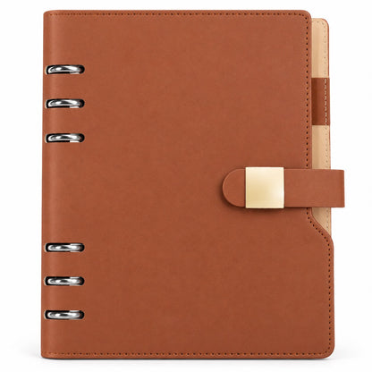 Executive 6-Ring Refillable Leather Binder Notebook in Saddle Tan Cover