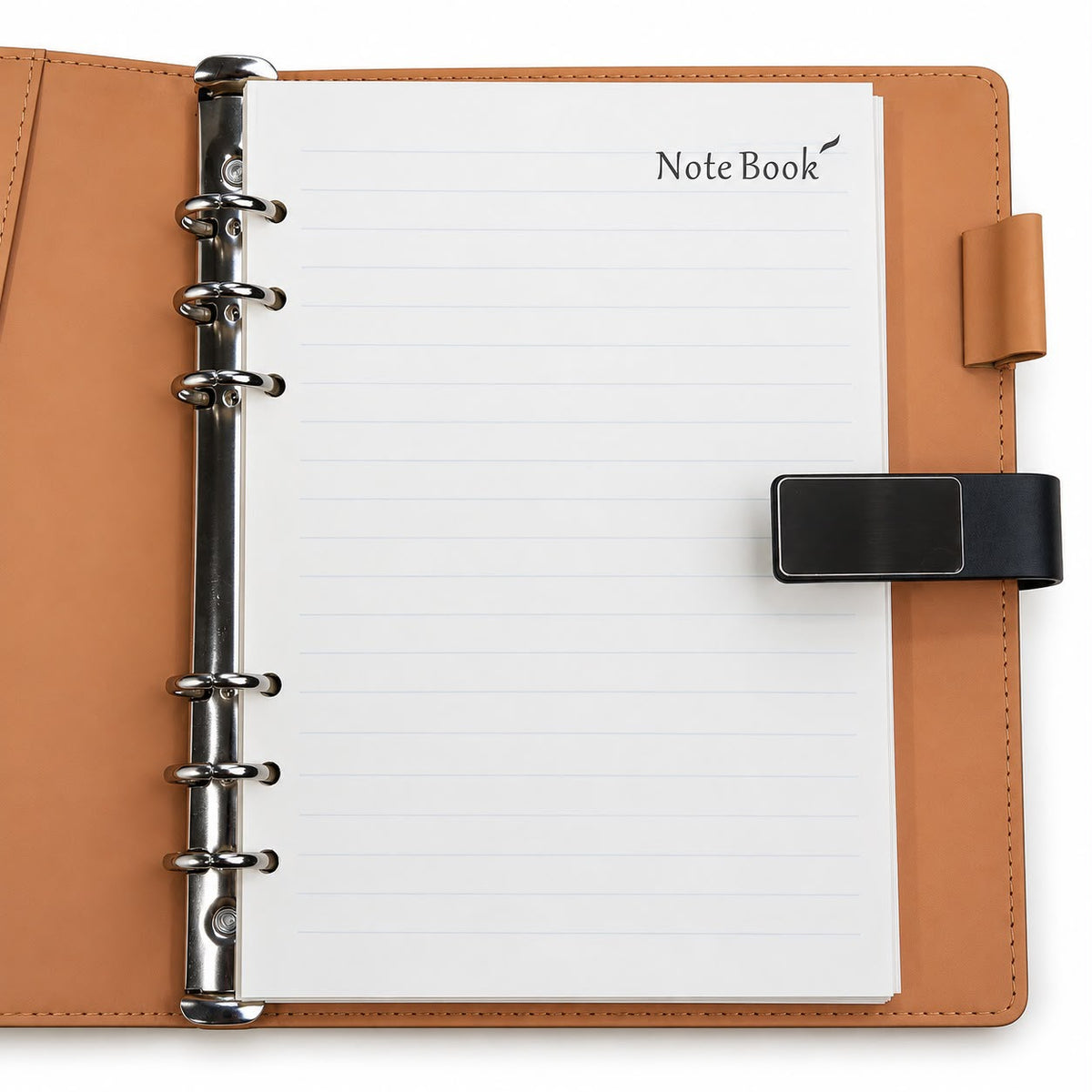 Executive Leather Organizer Journal - Lined Paper Pages, Pen Holder Loop and Brushed Metal Magnetic Clasp