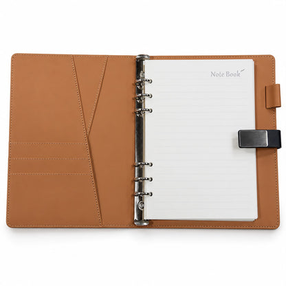 Executive Leather Organizer Journal - Refillable 6-Ring Stainless Steel Binder Open Spread