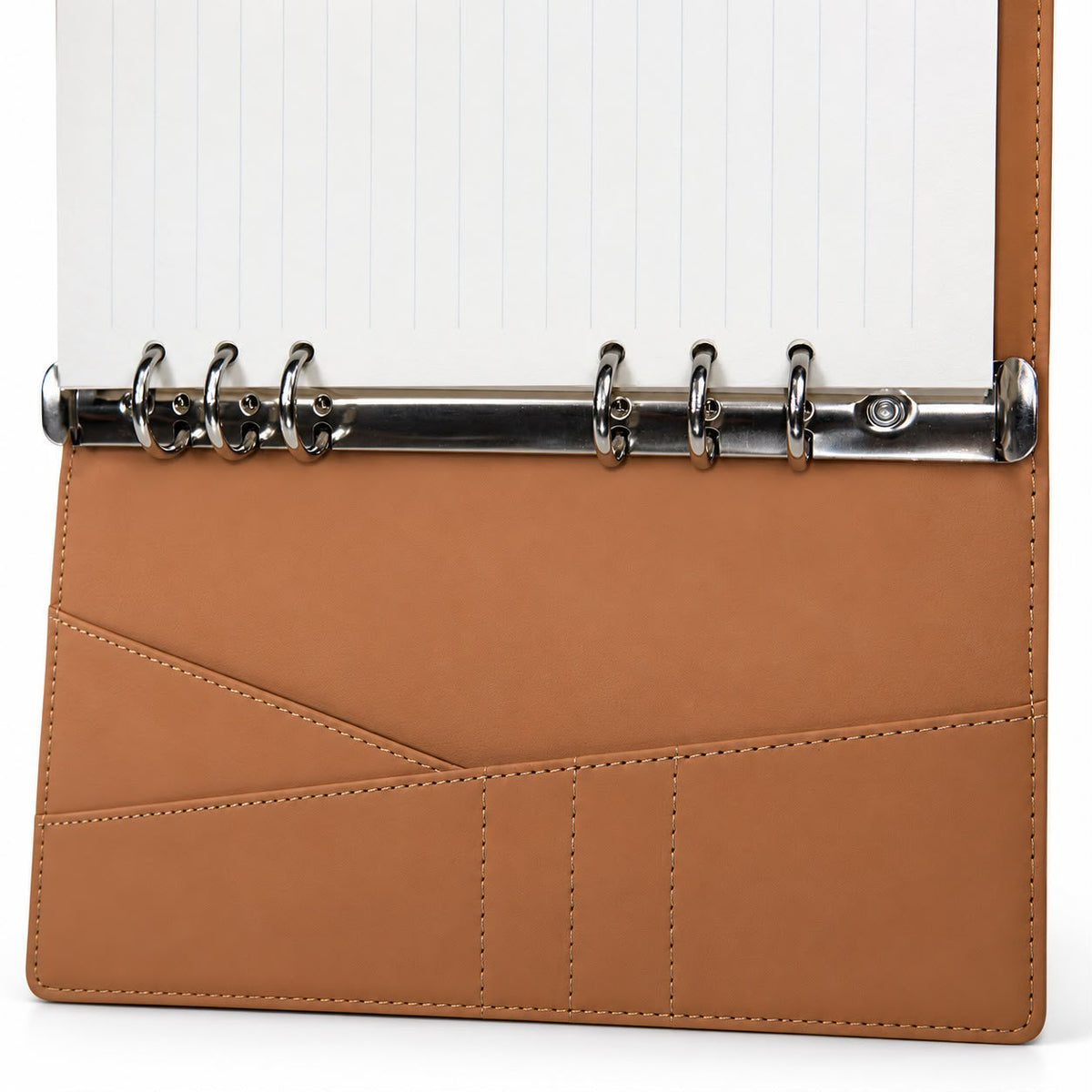 Executive Leather Organizer Journal - Stainless Steel 6-Ring Mechanism and Card Organizer Pockets