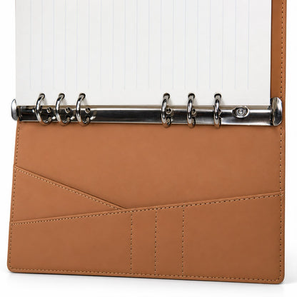 Executive Leather Organizer Journal - Stainless Steel 6-Ring Mechanism and Card Organizer Pockets