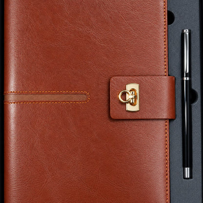 Executive 6-Ring Organizer Journal in Saddle Tan with Gold Turn-Clasp Closure