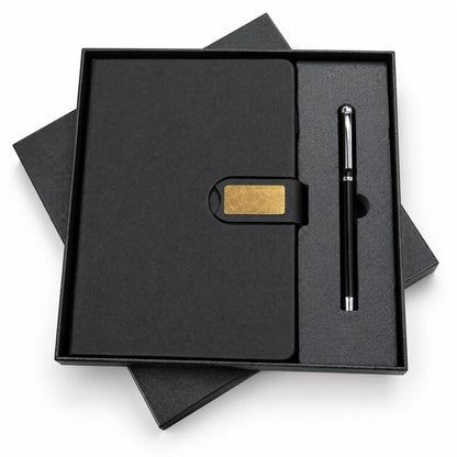 Executive Saffiano Leather Journal & Pen Corporate Gift Set in Classic Black Presentation Box