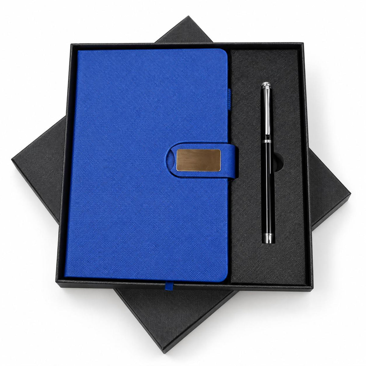 Executive Saffiano Leather Journal & Pen Corporate Gift Set in Royal Blue Presentation Box