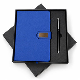Executive Saffiano Leather Journal & Pen Corporate Gift Set in Royal Blue Presentation Box