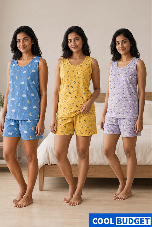 Cute Women's  Pijama Night Full Kit Set of Tank Tops and Shorts With Fully Comfortable Fabric (Copy)