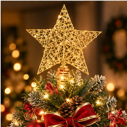 Glitter Gold Wire Star Christmas Tree Topper with Spiral Base – festive Christmas tree top display