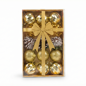 Gold Christmas Ornament Collection with Natural Frosted Pinecones - 1