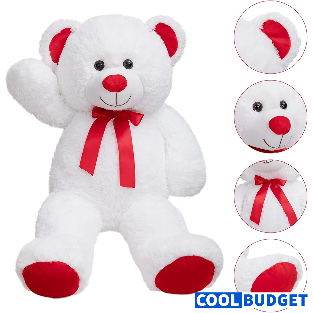 Huge Teddy Bear Stuffed Animal Giant Teddy Bear Plush with Red Ribbon Bow Plush Toy Gift for Girlfriend and Kids 36 inch White - 2