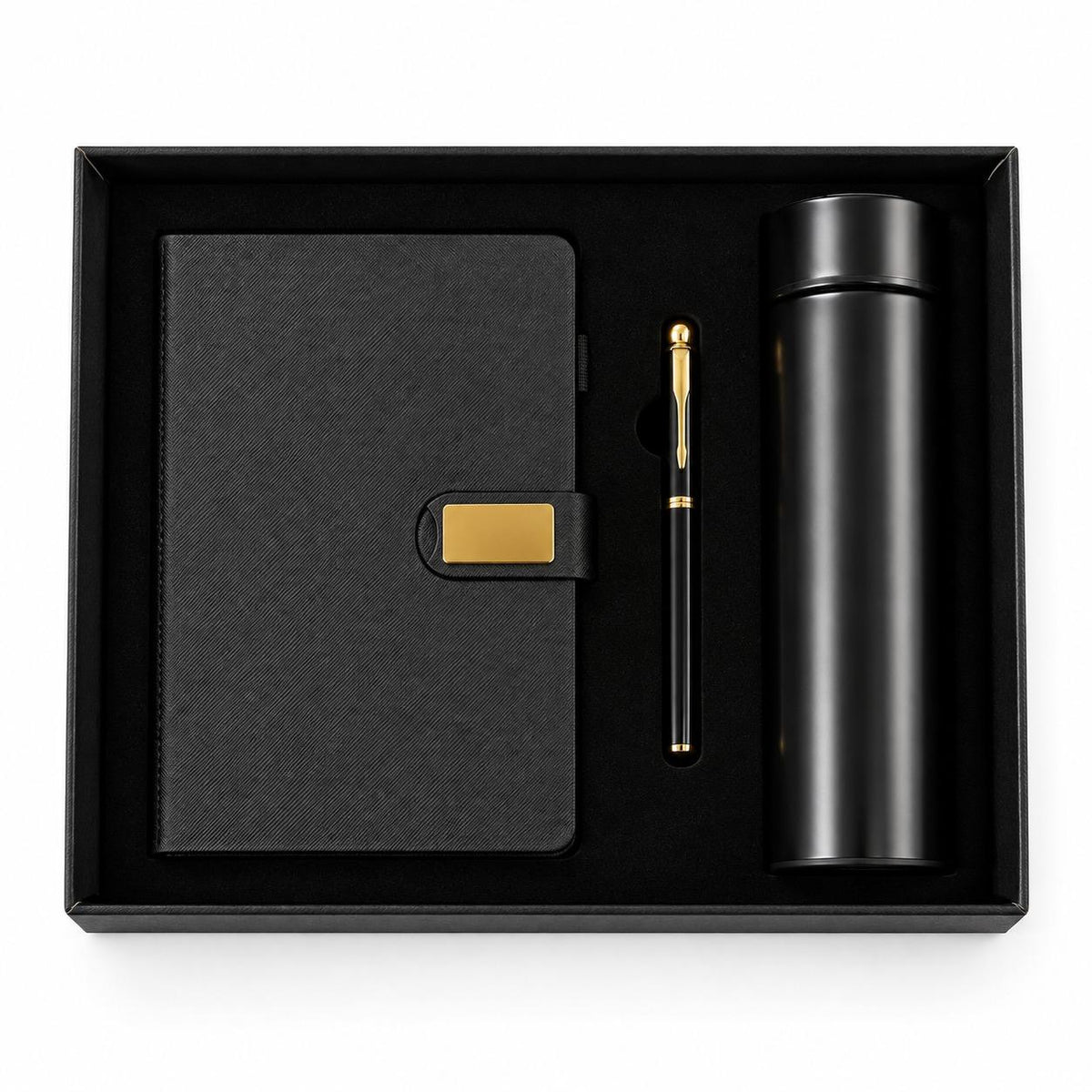Luxury 3-Piece Executive Corporate Gift Set with Journal, Pen & Thermal Flask in Presentation Box