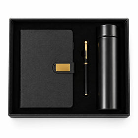 Luxury 3-Piece Executive Corporate Gift Set with Journal, Pen & Thermal Flask in Presentation Box