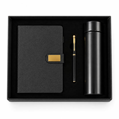Luxury 3-Piece Executive Corporate Gift Set with Journal, Pen & Thermal Flask in Presentation Box
