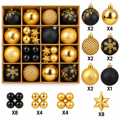 Luxury Black & Gold Christmas Baubles & Hanging Ornaments Set – catalog infographic