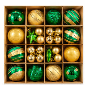 Luxury Emerald Green & Gold Christmas Baubles & Hanging Ornaments Set – front view on white background