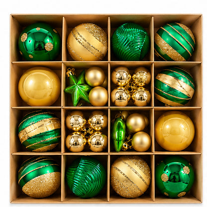 Luxury Emerald Green & Gold Christmas Baubles & Hanging Ornaments Set – front view on white background