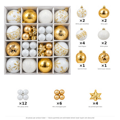 Luxury White & Gold Christmas Baubles & Hanging Ornaments Set – style and quantity breakdown