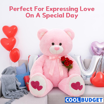MaoGoLan Giant Pink Teddy Bear Plush 47",Big Bear Stuffed Animal with Heart Footprints and Heart Nose,4ft Large Valentines Teddy Bear for Girlfriend,Wife,Lover-Anniversary, Birthday,Long Distance - 1