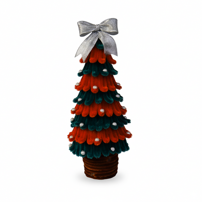 Mini Christmas Tree with Silver Bow & Pearl Accents – Tabletop Decoration - 1