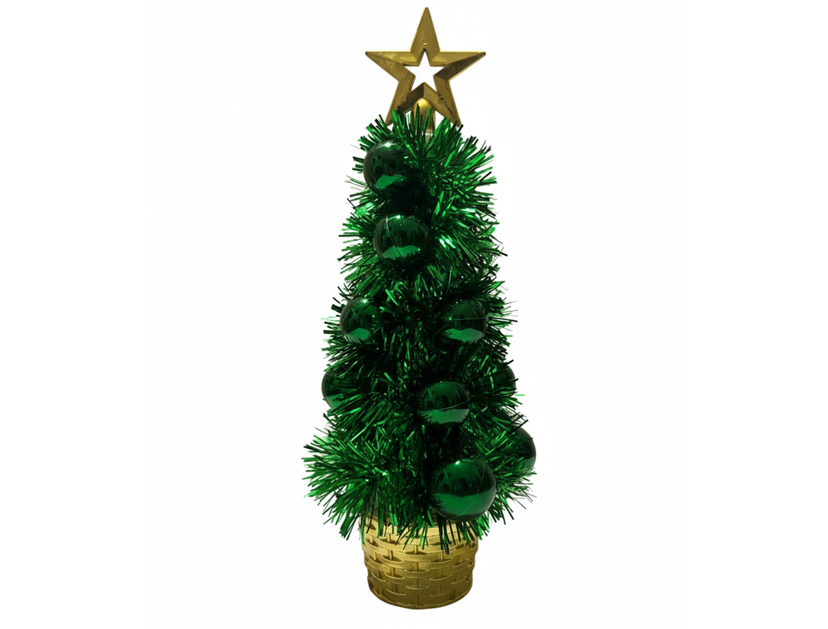 Mini Table Top Christmas Tree – 27 cm (Tinsel & Bauble Decor) - 1