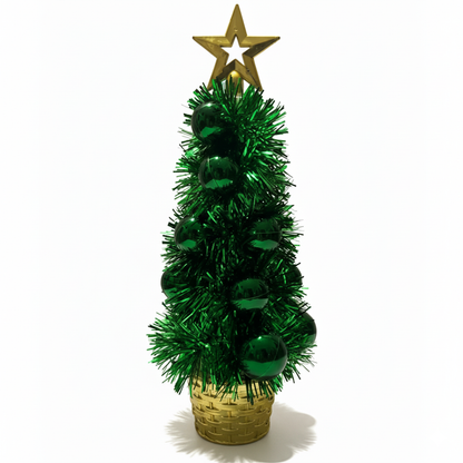 Mini Table Top Christmas Tree – 27 cm (Tinsel & Bauble Decor) - 2