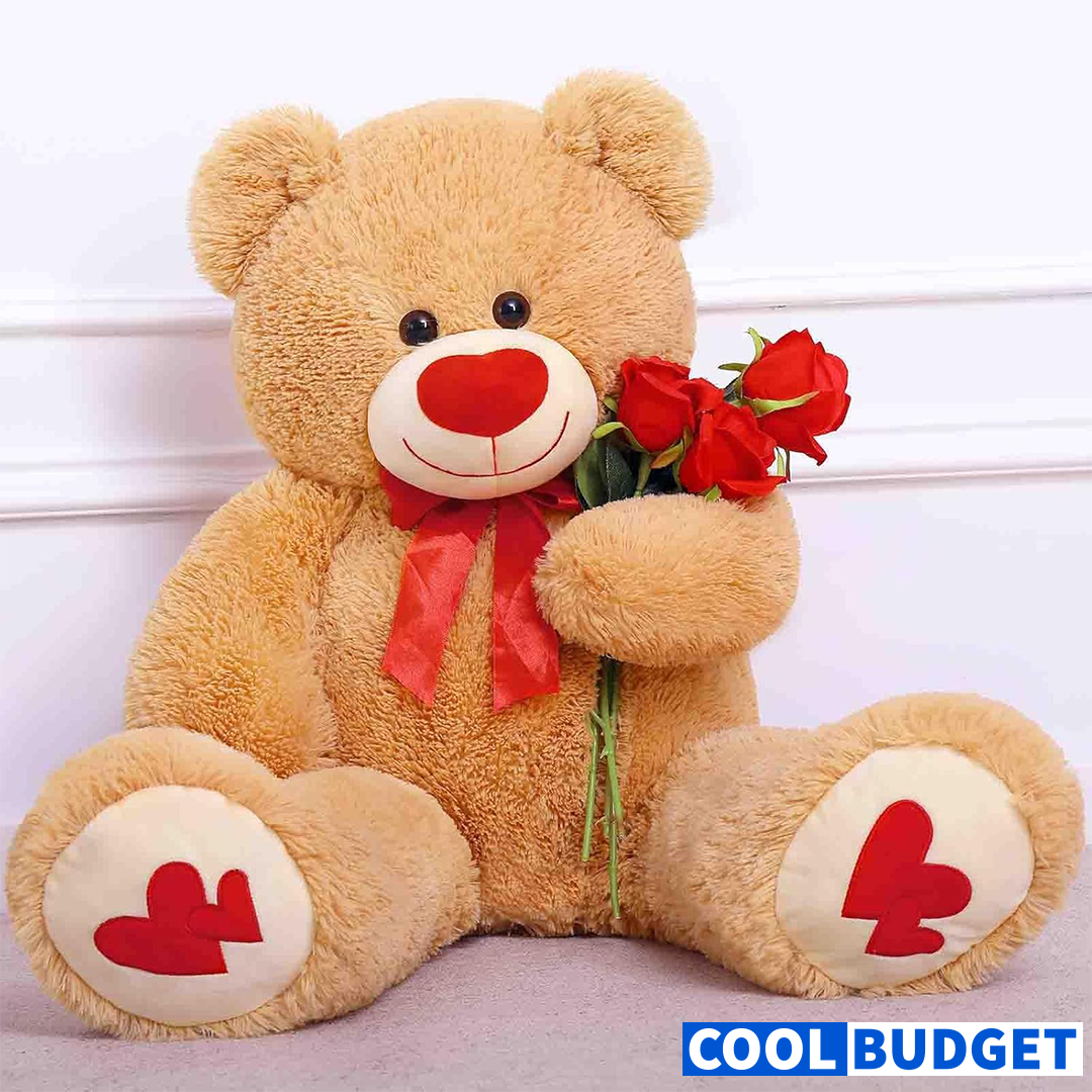 MorisMos Love Heart Giant Teddy Bear, 36inch Big Love Bears with Bow Tie, Large Stuffed Animals for Girlfriend, Boyfriend, Brown - 5
